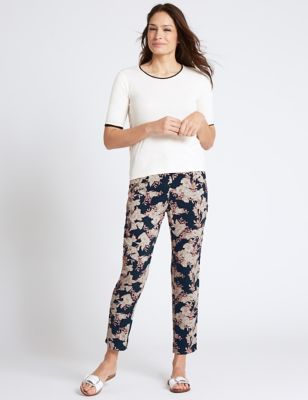 Floral Print Tapered Leg Trousers
